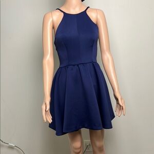 Elegant Navy Blue Halter Dress